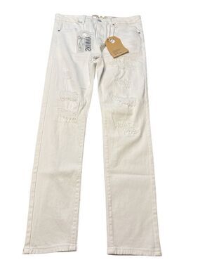 Street Jeans Mens Skinny Fit White Denim Stretch Distressed Jeans size 34x32